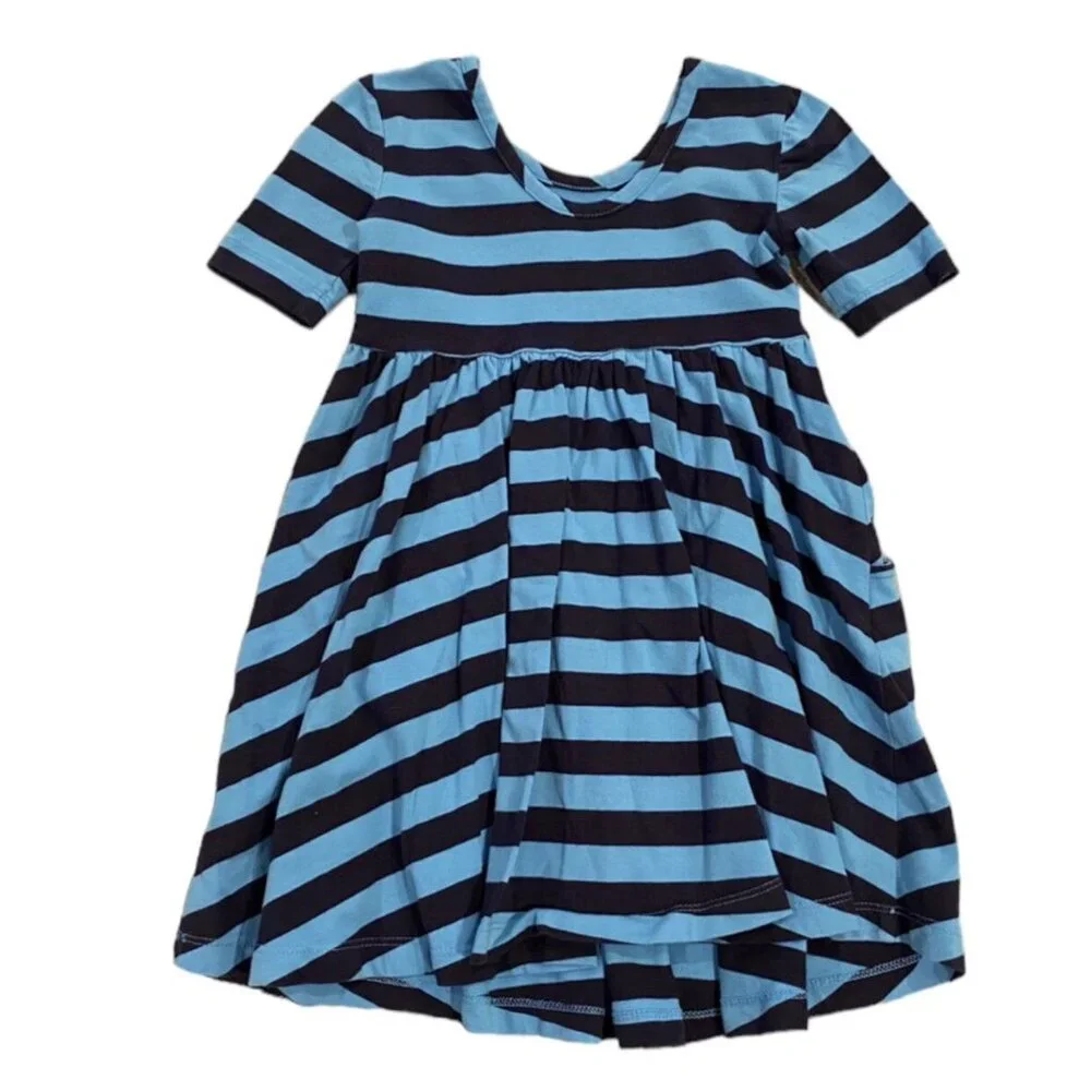 Hanna Andersson Sz 90 (3) Blue & Navy Striped Twirl Dress